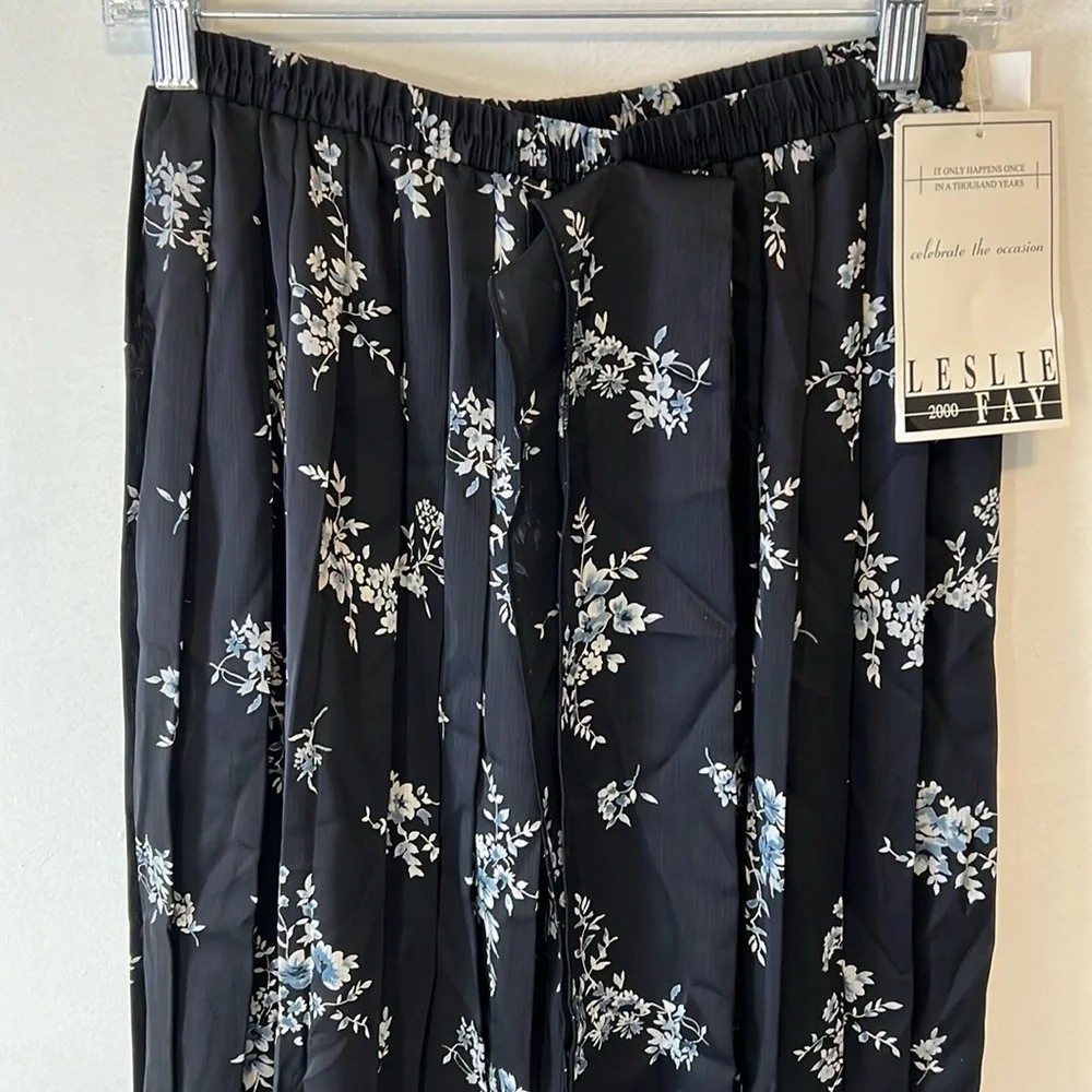 Blue Top and Black‎ Floral Skirt Set